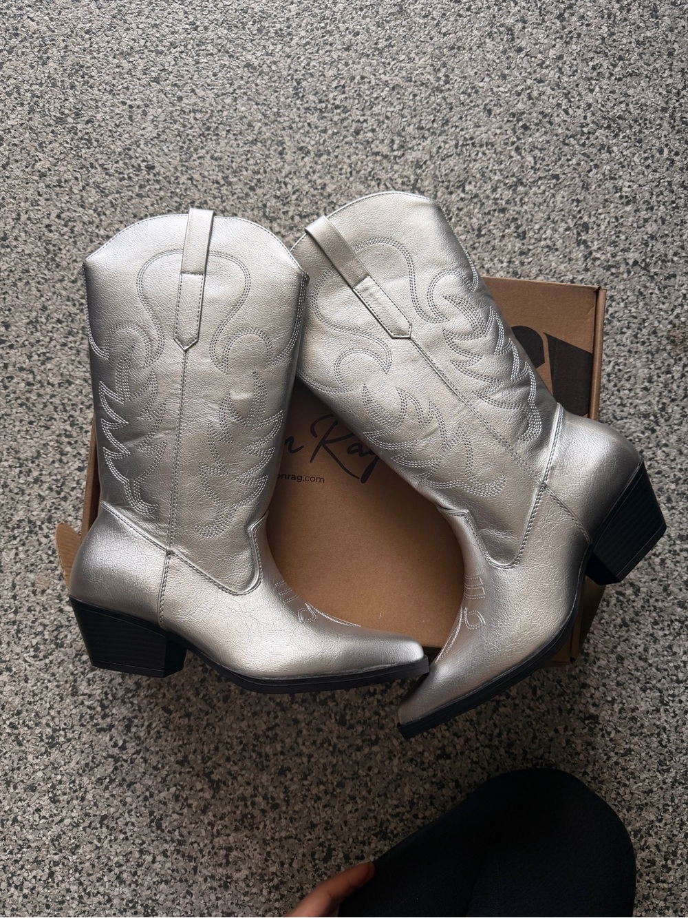 Metallic Silver Mid-Calf Western Heeled Boots for Women